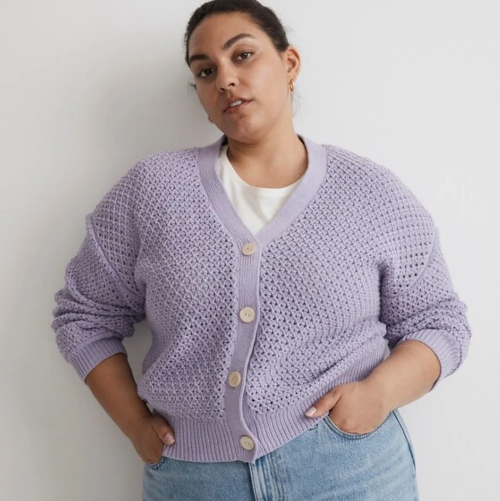 Madewell Lavender Open-Knit Button Cardigan - Picture 3 of 11